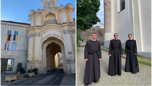 Kunigas Tadas (viduryje) pamaldas laiko Vilniaus Švč. Trejybės Graikų apeigų katalikų bažnyčioje