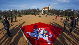 Luki&scaron;kių aik&scaron;tėje &ndash; rekordinio dydžio Vyčio vėliava.