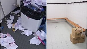 Kairėje &ndash; &bdquo;Barcelona&ldquo; rūbinė po mačo Prahoje. De&scaron;inėje &ndash; &bdquo;Lietkabelio&ldquo; po mačo Manresoje.