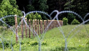 Spygliuotos vielos užtvara ties siena su Baltarusija