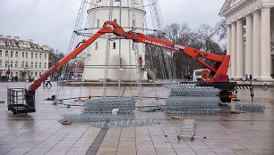 Vilniaus Katedros aikštėje pradėta statyti kalėdinė eglė