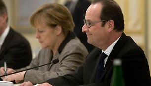 Kijeve aptarti taikos plano susitiko Angela Merkel, Francoise Hollande'as ir Petro Poro&scaron;enka 2015 m. vasario 05 d. 