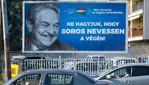 Prie&scaron; George'ą Sorosą nukreipta reklaminė kampanija Vengrijoje