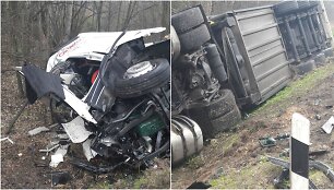 Dviejų &bdquo;Volvo&ldquo; vilkikų avarija greitkelyje