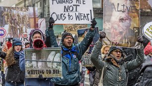 Protesto akcija prieš kailių pramonę JAV