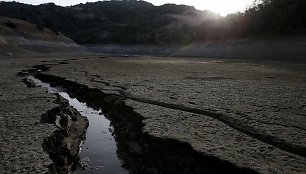 Išdžiuvęs Almadeno tvenkinys Kalifornijoje 