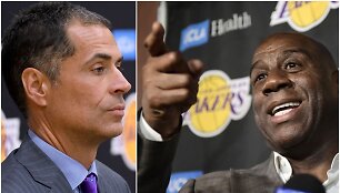 &bdquo;Los Angeles Lakers&ldquo; vadovas Robas Pelinka (kairėje) sulaukė Magico Johnsono priekai&scaron;tų.