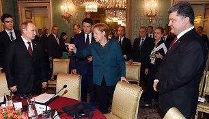 Vladimiras Putinas, Angela Merkel ir Petro Porošenka