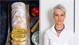 Nida Degutienė ir jos keptas obuolių pyrago vyniotinis