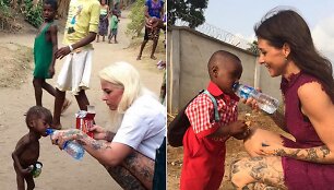Anja Ringgren Lov&eacute;n ir mažylis Hope prie&scaron; metus ir dabar, jo pirmąją dieną mokykloje