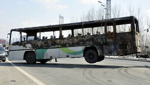 Kinijoje sudegęs autobusas