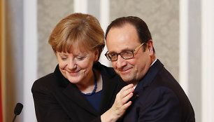 Vokietijos kanclerė Angela Merkel ir Prancūzijos prezidentas Francois Hollande'as