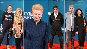 Algirdas Gataveckas ir Rūta Mikelkevičiūtė, prezidentė Dalia Grybauskaitė, Donatas UIvydas, Livija ir Marijus Gradauskai