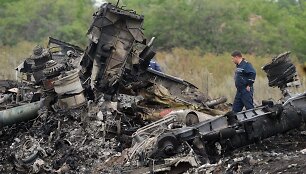 Numu&scaron;to &bdquo;Malaysia Airlines&ldquo; lėktuvo nuolaužos Donecke, Ukrainoje.