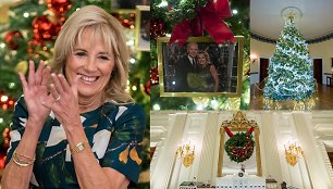 JAV pirmoji ponia Jill Biden Baltuosius rūmus papuošė kalėdiniais papuošimais