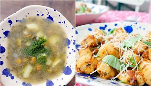 Vegani&scaron;ka rūg&scaron;tynių sriuba ir virtinukai &bdquo;gnocchi&ldquo; su padažu