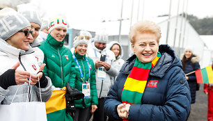 Pjongčango olimpiniame kaimelyje Lietuvos prezidentė Dalia Grybauskaitė aplankė mūsų šalies olimpiečius. 