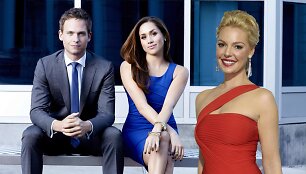 Patrickas J. Adamsas ir Meghan Markle seriale &bdquo;Kostiumuotieji&ldquo; ir ją pakeisianti Katherine Heigl