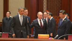 JAV prezidentas Barackas Obama, Rusijos prezidentas Vladimiras Putinas ir Kinijos prezidentas Xi Jinpingas