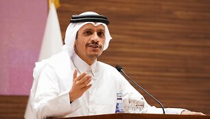 Kataro ministras pirmininkas &scaron;eichas Mohammedas bin Abdulrahmanas al Thani / NATHAN HOWARD / AFP