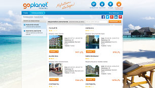 Taip pirmadienį atrodo „Go Planet Travel“ interneto puslapis