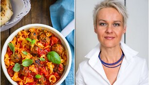 Nida Degutienė ir jos gaminti sicilieti&scaron;ki vi&scaron;tienos maltinukai pomidorų padaže