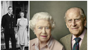 Princas Philipas bei Anglijos karalienė Elizabeth II 1947-aisiais ir 2016-aisiais