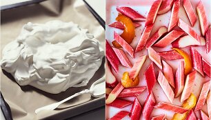 Pavlova su keptais rabarbarais