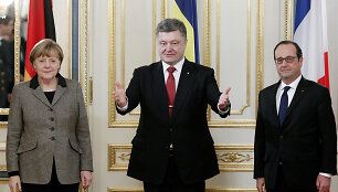 Kijeve aptarti taikos plano susitiko Angela Merkel, Francoise Hollande'as ir Petro Poro&scaron;enka 2015 m. vasario 05 d. 