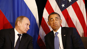 Rusijos lyderis Vladimiras Putinas ir buvęs JAV prezidentas Barrackas Obama