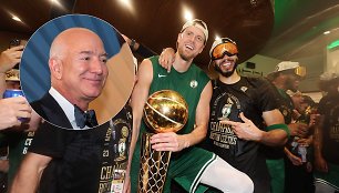 Jeffas Bezosas (kairėje) gali tapti „Celtics“ savininku