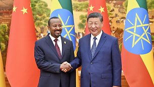 Kinijos prezidentas Xi Jinpingas ir Etiopijos premjeras Abiy Ahmedas