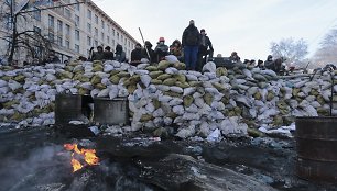 Protestuotojai ant barikados Kijeve