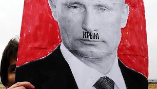 Vladimiras Putinas pie&scaron;inyje vaizduojamas kaip II pasaulinio karo vokiečių diktatorius Adolfas Hitleris