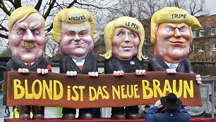 Adolfo Hitlerio, Geerto Wilderso, Marine Le Pen ir Donaldo Trumpo karikatūros karnavale Vokietijoje