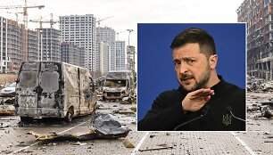 Volodymyras Zelenskis ir Kyjivo vaizdai 2022 m. kovą