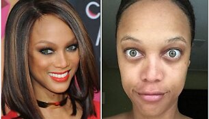 Tyra Banks su makiažu ir be jo