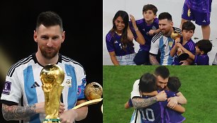 Lionelis Messi su žmona Antonela Roccuzzo ir sūnūmis Mateo, Thiago bei Ciro