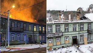 Vilniaus Birutės g. 16C sudegė namo stogas