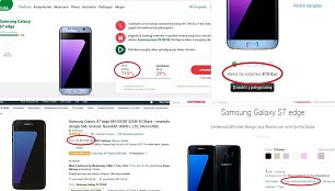 „Samsung Galaxy S7“ šeimos telefonų kainų skirtumai