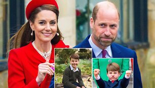 Velso princas Williamas ir princesė Catherine su sūnumi Louis