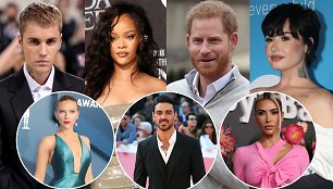 Justinas Bieberis, Rihanna, princas Harry, Demi Lovato, Scarlett Johansson, Michele'is Morrone, Kim Kardashian