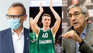 Romualdas Brazauskas (kairėje) kalbėjosi su Eurolygos vadovu Jordi Bertomeu (de&scaron;inėje) dėl koronaviruso situacijos