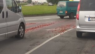 Ant Baltijos prospekto žiedo gatvės dangos penktadienio rytą pabiro bra&scaron;kės.