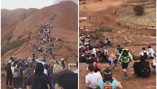 Likus kelioms savaitėms iki Uluru uždarymo, žmonės stovi kilometro ilgio eilėse