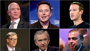 Jeffas Bezosas, Elonas Muskas, Markas Zuckerbergas, Billas Gatesas, Bernard'as Arnault, Mukeshas Ambani