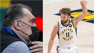 Domantas Sabonis (de&scaron;inėje) aplenkė tėvą Arvydą pagal NBA lygoje pataikytus trita&scaron;kius