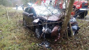 Neringoje į medį rėžėsi &bdquo;Toyota Avensis&ldquo;. Vairuotojas spruko i&scaron; įvykio vietos.