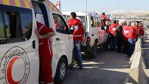 JT Humanitarinės pagalbos konvojus vyksta i&scaron; Damasko į kitus regionus