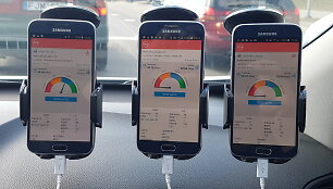Matavimai atlikti su &bdquo;TelcoQ&ldquo;&nbsp; aplikacijomis &bdquo;Rotten Wifi&ldquo;, kurios įdiegtos trijuose &bdquo;Samsung Galaxy S6&rdquo; telefonuose su &bdquo;Omnitel&ldquo;(kairėje), &bdquo;Tele 2&rdquo; ir &bdquo;Bitės&ldquo; (de&scaron;inėje) abonentinėmis kortelėmis.